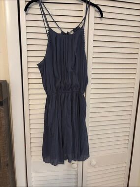 Abercrombie & Fitch Slate Blue Pleated V-Neck Dress